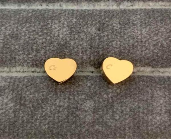 

2021 high polished classic style logo printed studs small size gold plated designer earring stainless steel earrings for women jew4786686, Golden;silver