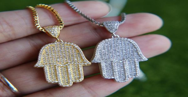 

chain mens jewelry hip hop bling 386mm sized micro pave cubic zirconia hamsa hand icedd out cool mens chain necklace2180074, Silver