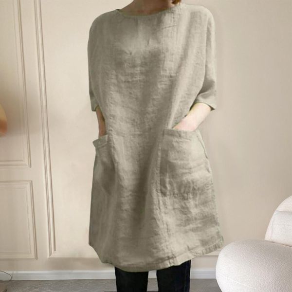 

plus size dresse dress vneck big pockets large hem women simple solid color half sleeve pullover mini daily clothing 230711, Black