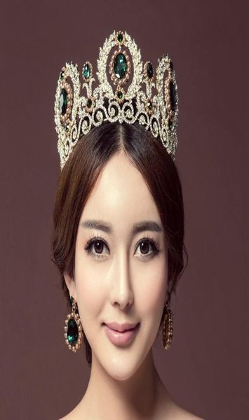 

baroque royal queen king pearl bridal tiaras crowns wedding hair accessories rhinestone diadem prom pageant crown with earrings y29034590, White;golden