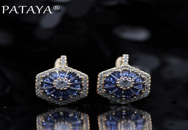 

pataya new original design limited 585 rose gold luxury microwax inlay natural zircon drop earrings women wedding party jewelry y8037179, Golden