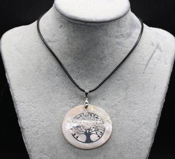 

pendant necklaces natural mother of pearl shell necklace charming tree pattern for women men charms jewelry1286290, Silver