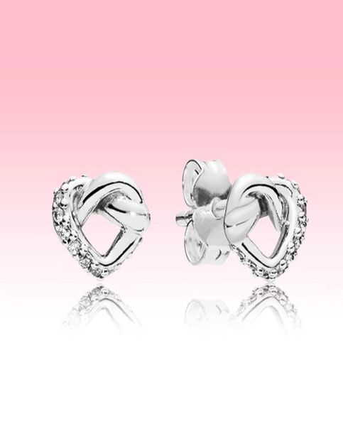 

925 sterling silver love hearts earring women wedding jewelry original box for p knotted heart stud earrings set6611346, Golden;silver