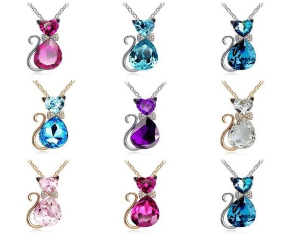 

good a girl birthday gift highly cute bowknot small cat necklace short crystal accessories wfn072 with chain mix order 20 piec4829972, Silver