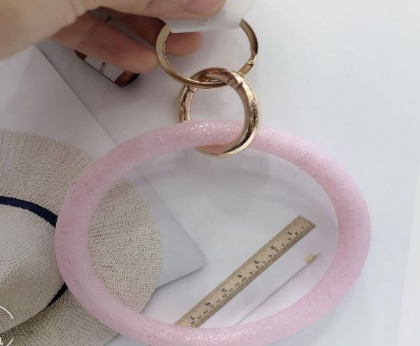 

12styles silicone bracelets bangle wrist key ring fashion glitter bracelet sports keychain round key rings large o keyring jewelry7332299, Red;brown