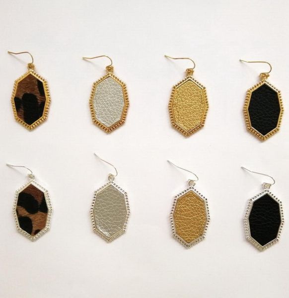 

designer leopard earrings for women hexagon prism charms pu leather dangle earring boutique jewelry christmas gifts3426302, Golden