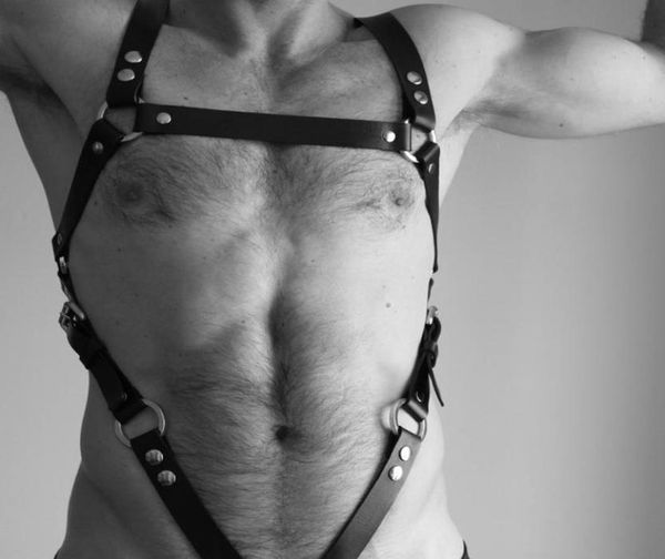 

bras sets men039s leather harness belt gay adjustable chest crop club cosplay suspender male exotic nighwear7238747, Red;black