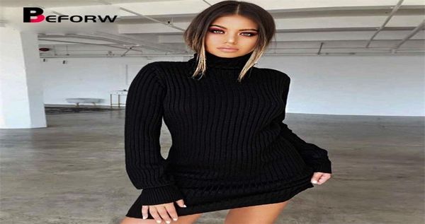 

beforw long sleeve turtleneck knitted dress women casual autumn winter sweater dress female elegant pullover mini dresses 2013870483, Black;gray