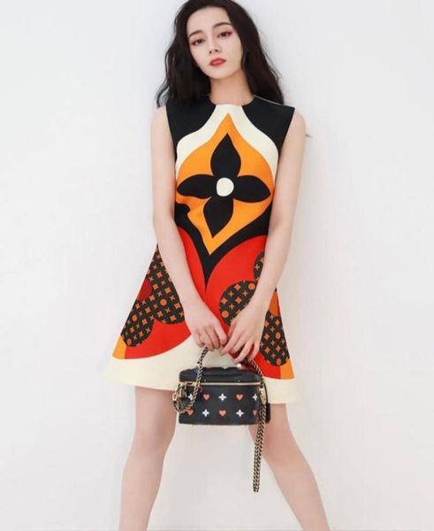 

fashion print women aline dress sleeveless celebrity dresses3318032, Black;pink