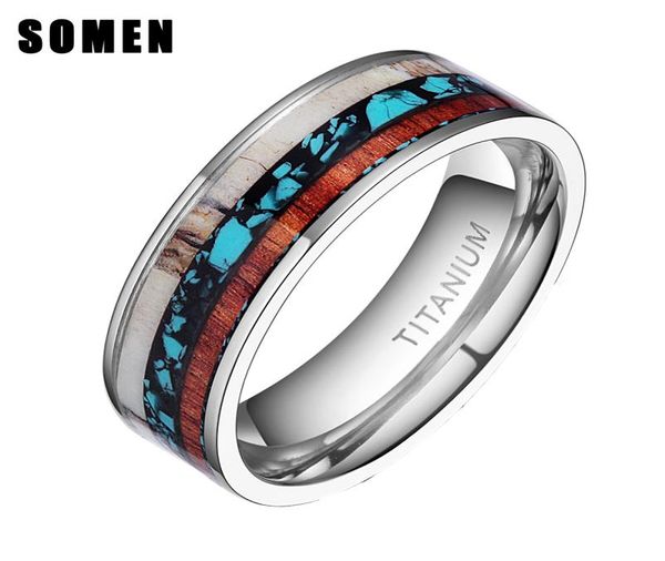 

8mm vintage wood antlers inlay titanium ring engagement rings for women men wedding band fashion love ring jewelry anillos mujer8083549, Slivery;golden