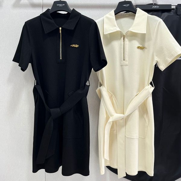 

australian designer dress women designer clothing light luxury lace up lapel short sleeved dress fashion reducing age slimming skirt, Black;gray