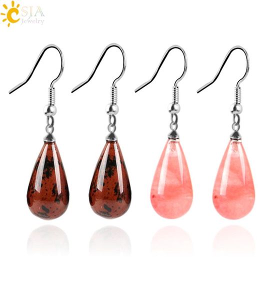 

csja new 15 colors classic tear water drop natural stone beads crystal quartz pendant dangler dangle earring women jewelry decorat4407962, Silver