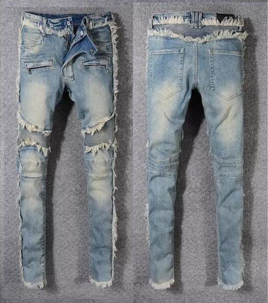 

new arrival winter mens designer jeans classic straight biker skinny jeans us size 2940 trousers famous brand zipper cuffs pants7128446, Blue