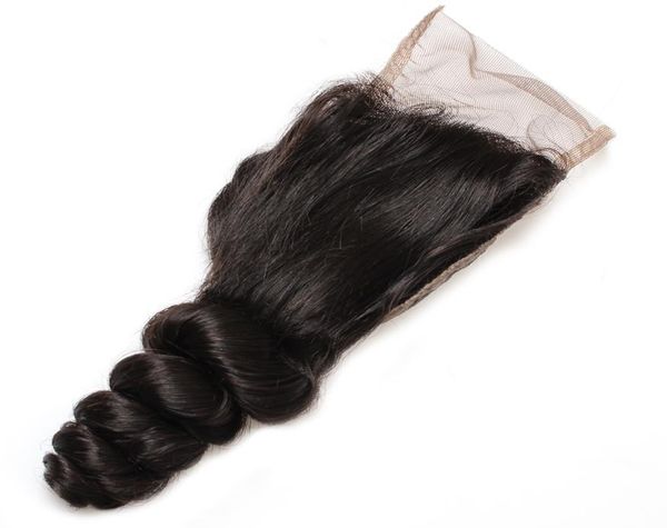

10a remy human hair 44 loose wave swiss lace closure 1 pc part brazilian peruvian malaysian indian hair weaves closure 820i6851167, Black;brown