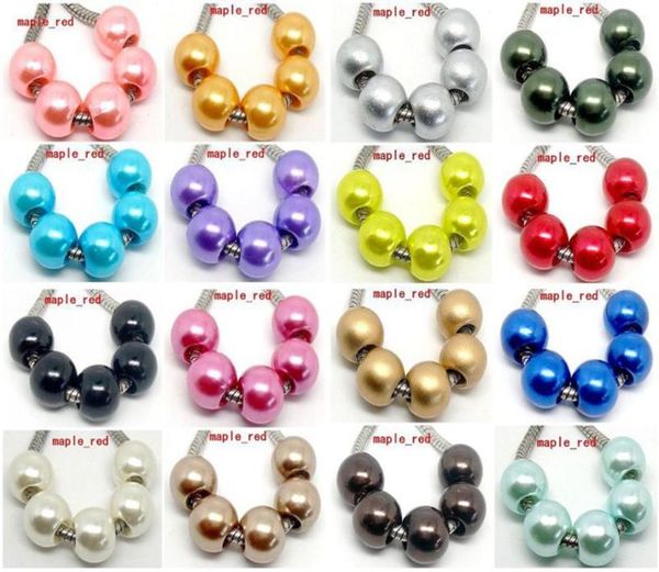 

100pcs mixed pimitation pearl charms for jewelry making loose european big hole acrylic beads fit european bracelet low 3556407, Black