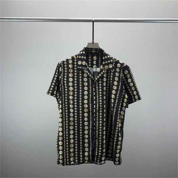

2 luxury designer shirts mens fashion geometric print bowling shirt hawaii floral casual shirts men slim fit short sleeve variety#45, White;black