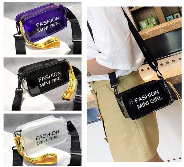 

transparent jelly bag little fresh bags ribbon letter slant cross bag summer mini beach bags outdoor small pouch single shoulder b4218666, Black