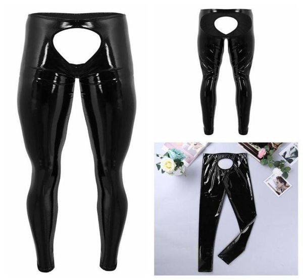 

women039s panties mens lingerie shiny patent leather open back and pouch tight pants crotchless leggings trousers male6041569, Black;pink