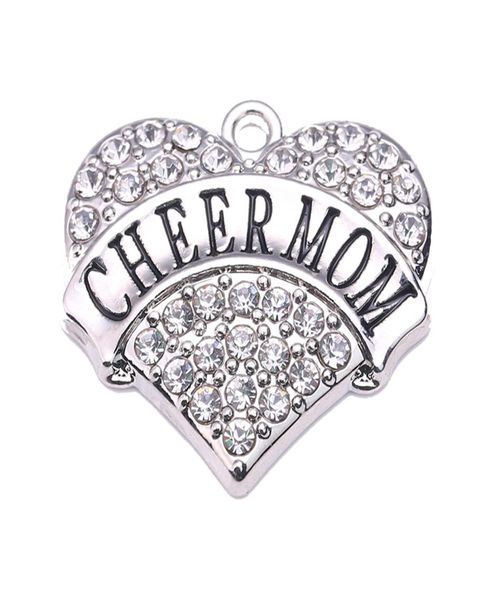 

multi color cheer mom new love heart letter crystal charm pendant for diy jewelry making accessories2181461, Silver
