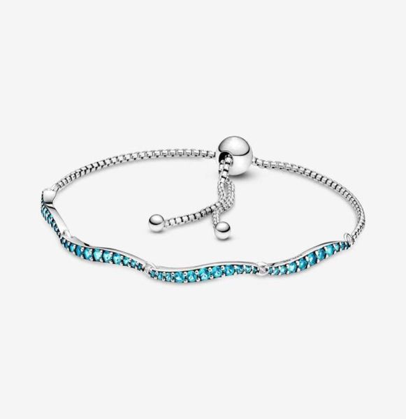 

100 sparkling link chain blue wavy slider bracelets 925 sterling silver adjustable cubic zirconia bracelet fashion women wedding 5055873, Black