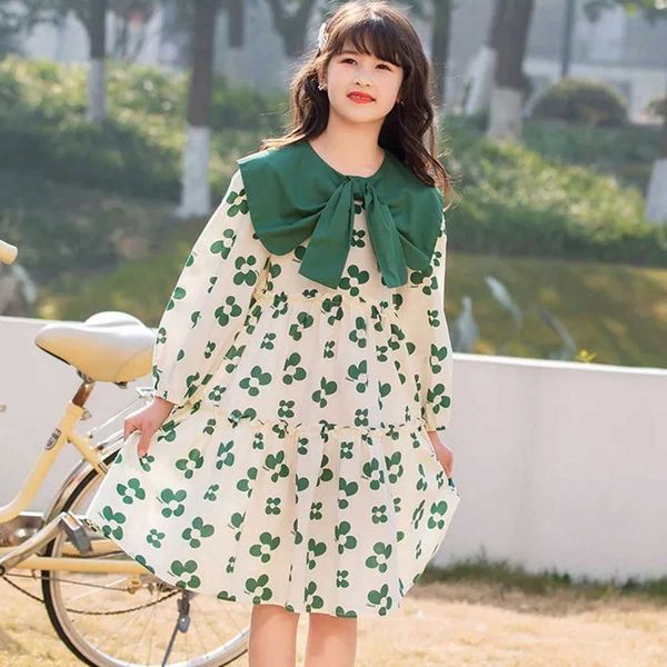 

girl's dresses 2023 spring teeanger girls dress kids long sleeve print loose dresses for girls cotton princess dress children girl clot, Red;yellow