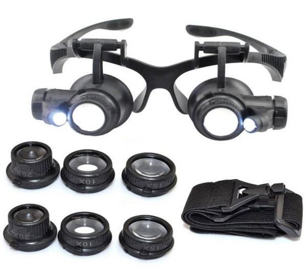 

10x 15x 20x 25x magnifying glass double led lights eye glasses lens magnifier loupe jeweler watch repair tools6726703