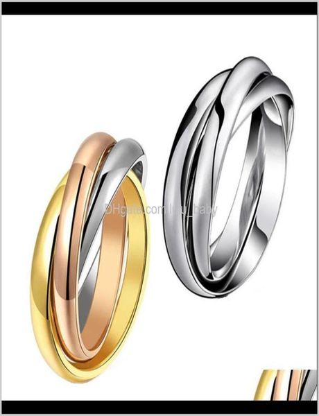 

band rings drop delivery 2021 yellow rose gold sier colors 3 circles finger ring for woman man wedding jewelry 316l stainless stee4088234, Silver