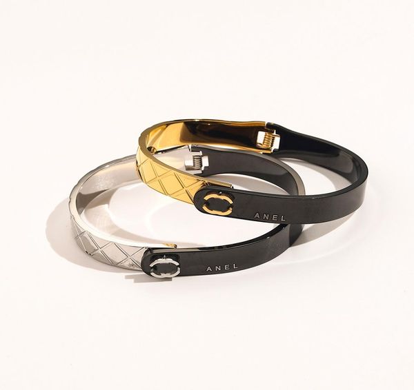

designer branded bracelets women bangle luxury designer letter jewelry crystal 18k gold plated 925 silver plated stainless steel w1752894, Black