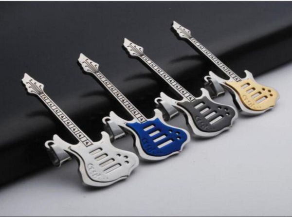 

2017 5 kinds of color gift men039s stainless steel music guitar pendant necklace leather chain9594967, Silver