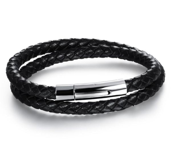 

double layer leather bracelets classical handmade leather knitted stainless steel men bracelet jewelry2682571, Golden;silver