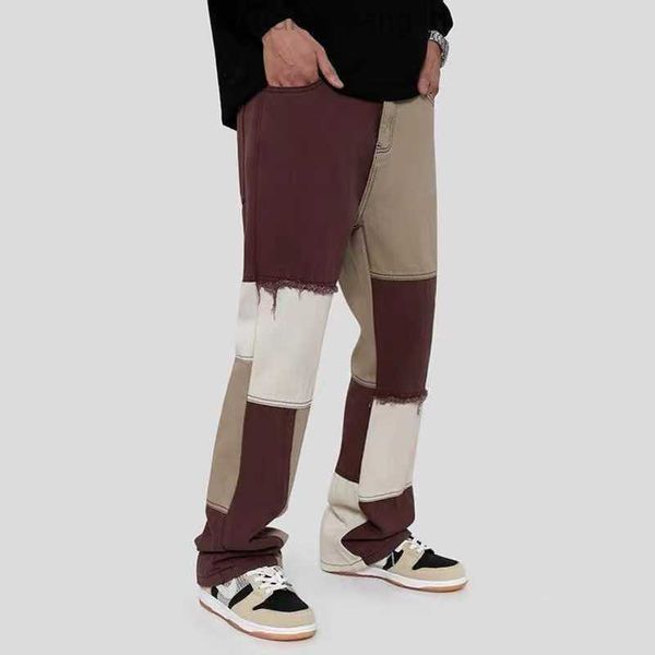 

designer jeans high street design, niche stitching, contrasting color speaker jeans, men's trendy and versatile punk work pants, Blue