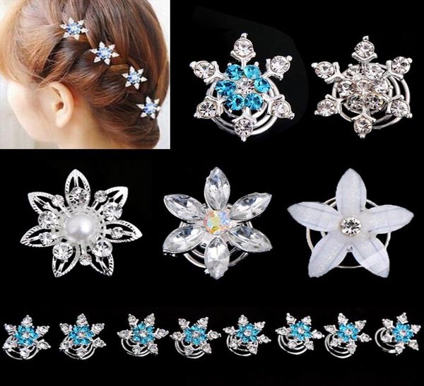 

wedding bride crystal snowflake hair pins pearls flowers hair clip kids girls swirl spiral hairpins hair accessories jewelry6181045, Slivery;golden