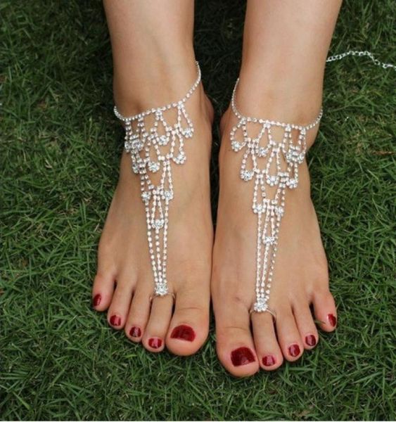 

charm rhinestone ankle bracelets beach wedding bridal anklets barefoot sandals silver tone yoga dancing anklet bracelets foot char4947914, Red;blue