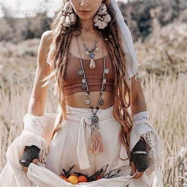 

pendant necklaces summer boho all-match leather alloy chain necklace cotton tassel long pendants for women jewelry gift hkd230712, Silver