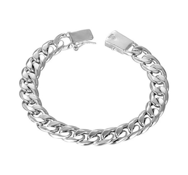 

10mm square buckle side bracelet men039s sterling silver plated bracelet wedding gift fashion men and women 925 silver br3692318, Golden;silver