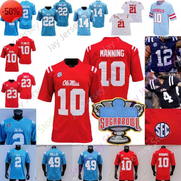 

ole miss rebels football jersey ncaa college eli manning d.k. metcalf jaxson dart zach evans judkins bentley iv coleman corral brown johnson, Black;red