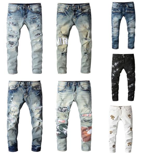 

pop ripped holes famous jeans clothing designer pants light color casual man men hooide tshirt and shirts denim straight biker hi3826196, Blue