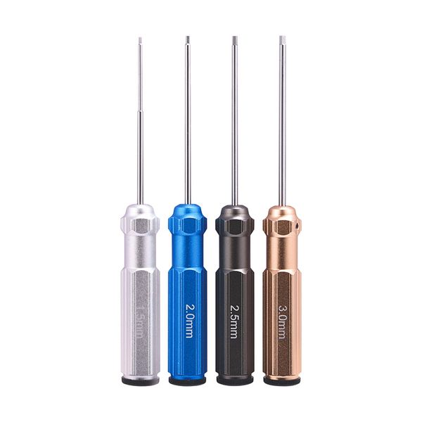 

set of 4 hex rc screwdrivers kit made of steel with coloured handles compatible with 1.5, 2, 2.5 and 3mm screws