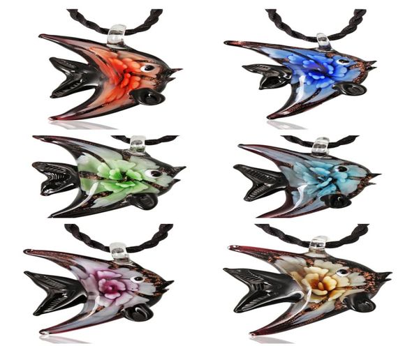 

whole 6pcs necklaces handmade murano lampwork glass mix color flower fish pendant necklace gift1122896, Silver