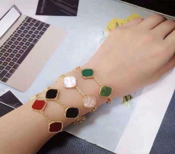 

luxury goods 5 flowers classic fashion four leaf clover bracelet 18k gold chain shell bracelets charm brand bangle hand jewelry me5191577, Golden;silver