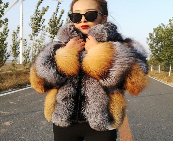 

real fur short jacket fox coats genuine silver fox fur coat 2020 full sleeves women plus size winter plush red fur coat female lj21217114, Black