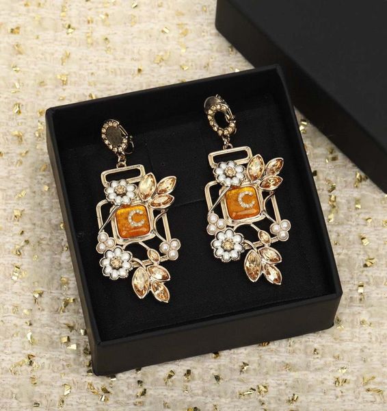 

2023 luxury quality charm drop earring with diamond and crystal flower design pendant necklace have box stamp ps7435a2615495, Golden
