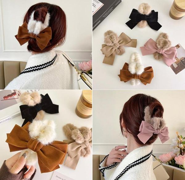

large bow back head plush dish hair clips female autumn winter headdress clip shark5356303, Golden;silver