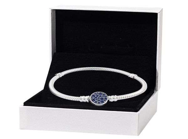 

womens classic 925 sterling silver bracelets fit beads charms blue buckle bone chain bracelet luxury designer lady gift with original box576, Golden;silver