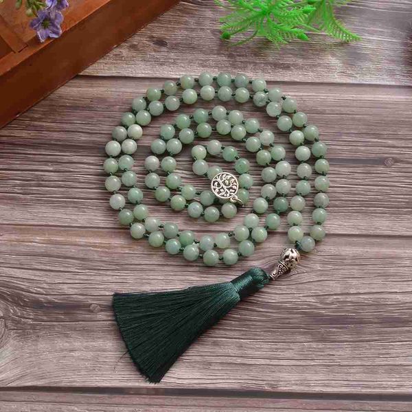 

pendant necklaces 8mm burmese jade beads knot 108 mala necklace meditation yoga prayer jewelry tassel life tree pendant rosary for men and w, Silver