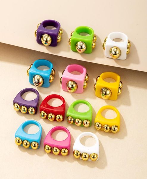 

10pcs elegance 2021 punk resin rings for women square acrylic golden bead ring female party aesthetic jewelry5240903, Silver