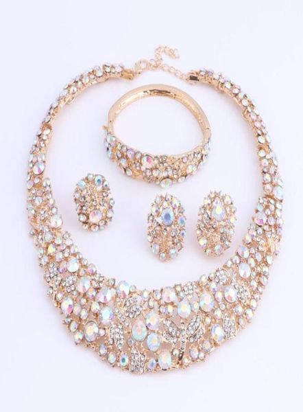

women ab color crystal jewelry sets with necklace earrings bracelet ring statement necklaces boho trendy wedding for party direct 4314486, Black