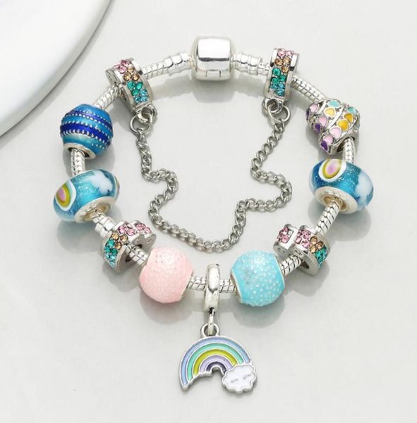

rainbow pendant charm bracelet europe fashion murano glass beads fine bracelets for women diy jewelry pulseras ba0375476984, Golden;silver
