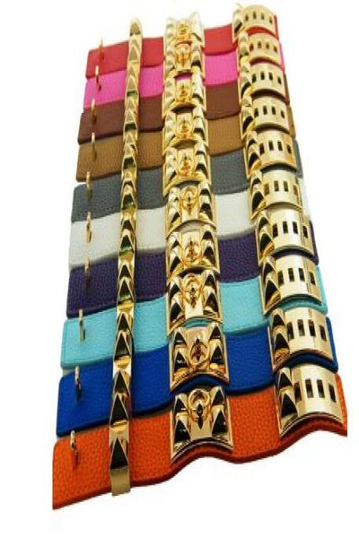 

european and american punk style exaggerated large rivet bracelet alloy bracelet casual couple lychee leather bracelet2960413, Golden;silver