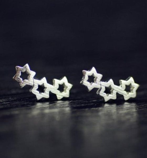 

earrings for girls ladies s925 silver sterling 3 hollow out stars stud earrings ear studs ear pins womens jewelry3453083, Golden;silver
